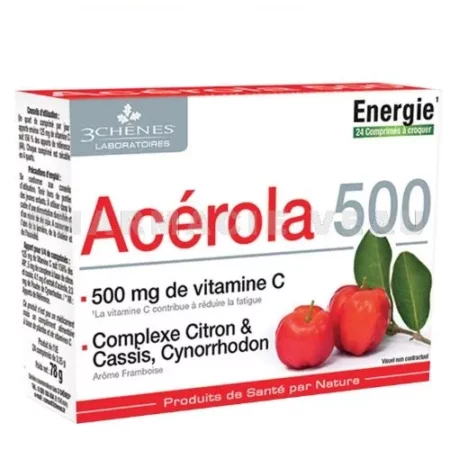 3CHENES ACEROLA VIT C 500 AROME FRAMBOISE GEL B/24