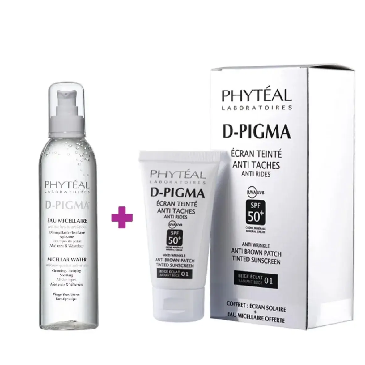PHYTEAL COFFRET DPIGMA ECRAN TEINTE BEIGE ECLAT SPF50+ 50ML+EAU MICEL GRAT