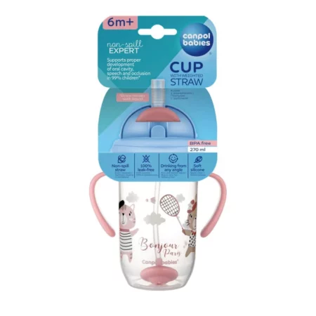 CANPOL TASSE SPORT ROSE AVEC PAILLE 270ML 12M+ 56/109