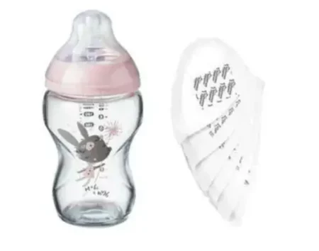 TOMMEE TIPPEE COFFRET ROSE 2 BIB 150ML ET 250ML EN VERRE +COUSSINETS D'ALL ET TET GR