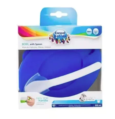 CANPOL BOL BLEU AVEC COUVERCLE ET CUILLER 350ML 31/406