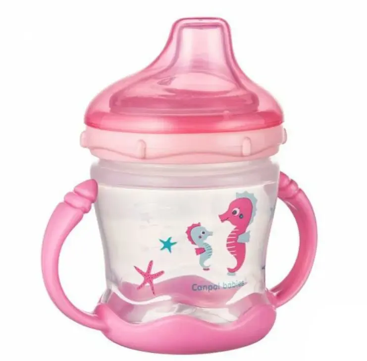 CANPOL TASSE D'APPRENTI ROSE SWEETS FUN A ANSES BEC SILIC 180ML 57/300